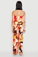 Womens Abstract Floral Print Strapless Jumpsuit, Multi, Size L