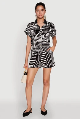 Womens Patterned Button Front Romper,