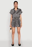 Womens Patterned Button Front Romper,