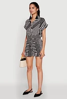 Womens Patterned Button Front Romper,