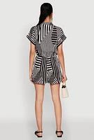 Womens Patterned Button Front Romper,
