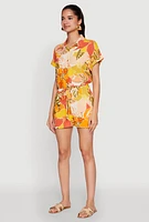 Womens Patterned Button Front Romper, Multi, Size M