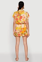 Womens Patterned Button Front Romper, Multi, Size M