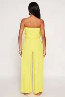 Womens Crepe Knit Tie Waist Strapless Jumpsuit, Yellow, Size S