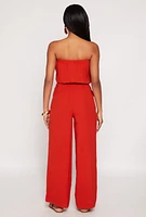 Womens Crepe Knit Tie Waist Strapless Jumpsuit, M