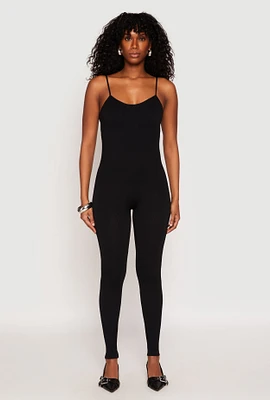 Womens Seamless Ribbed Knit Cami Catsuit, M