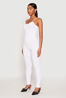 Womens Seamless Ribbed Knit Cami Catsuit, White, Size M