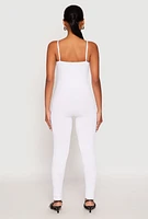 Womens Seamless Ribbed Knit Cami Catsuit, White, Size M