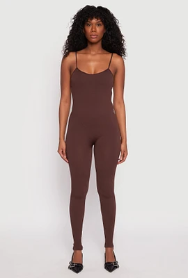 Womens Seamless Ribbed Knit Cami Catsuit,