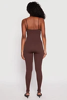 Womens Seamless Ribbed Knit Cami Catsuit, Brown, Size S