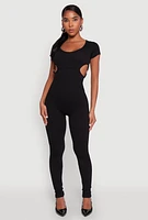 Womens O Ring Side Cut Out Catsuit, Black,