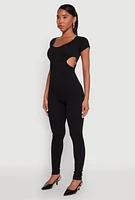 Womens O Ring Side Cut Out Catsuit, Black,