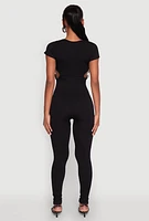 Womens O Ring Side Cut Out Catsuit, Black,
