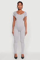 Womens O Ring Side Cut Out Catsuit, Grey, Size S