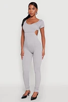 Womens O Ring Side Cut Out Catsuit, Grey, Size S