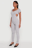 Womens O Ring Side Cut Out Catsuit, Grey, Size S