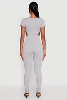Womens O Ring Side Cut Out Catsuit, Grey, Size S