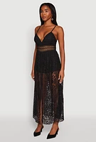 Womens Crochet Waist Detail Lace Maxi Romper, Black, Size XL
