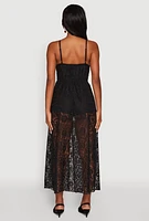 Womens Crochet Waist Detail Lace Maxi Romper, Black, Size XL