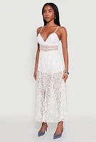 Womens Crochet Waist Detail Lace Maxi Romper, White,