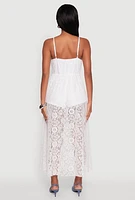 Womens Crochet Waist Detail Lace Maxi Romper, White,