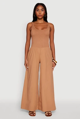 Womens Sleeveless Scoop Neck Jumpsuit, Brown, Size S