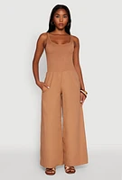 Womens Sleeveless Scoop Neck Jumpsuit, Brown, Size S