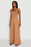 Womens Sleeveless Scoop Neck Jumpsuit, Brown, Size S