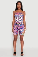Womens Queen 82 Vibes Graffiti Print Tube Romper, Multi, Size L