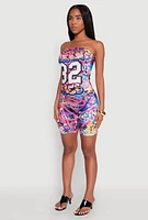 Womens Queen 82 Vibes Graffiti Print Tube Romper, Multi, Size L
