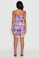 Womens Queen 82 Vibes Graffiti Print Tube Romper, Multi, Size L
