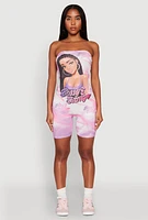 Womens Bossy and Savage Graphic Tube Romper, Pink, Size L
