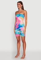 Womens Paint Splatter Tube Romper, Multi, Size XL