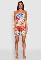 Womens Abstract Floral Print Tube Romper, Multi,