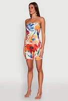 Womens Abstract Floral Print Tube Romper, Multi,
