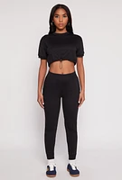 Womens French Terry Pull On High Waisted Joggers, Black, Size M