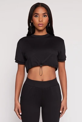 Womens French Terry Toggle Drawstring Hem Crop Top,