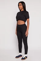 Womens French Terry Toggle Drawstring Hem Crop Top, L