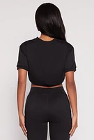 Womens French Terry Toggle Drawstring Hem Crop Top, L