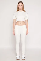 Womens French Terry Toggle Drawstring Hem Crop Top, White,