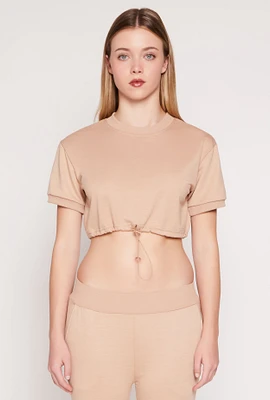 Womens French Terry Toggle Drawstring Hem Crop Top,