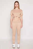 Womens French Terry Toggle Drawstring Hem Crop Top,