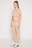 Womens French Terry Toggle Drawstring Hem Crop Top,