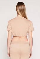 Womens French Terry Toggle Drawstring Hem Crop Top,