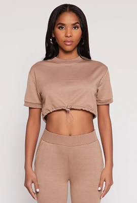 Womens French Terry Toggle Drawstring Hem Crop Top,