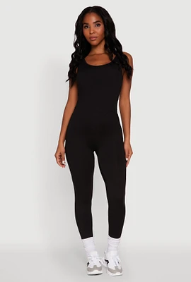 Womens Trendy Sleeveless Crew Neck Skinny Leg Jumpsuit, Black, Size M