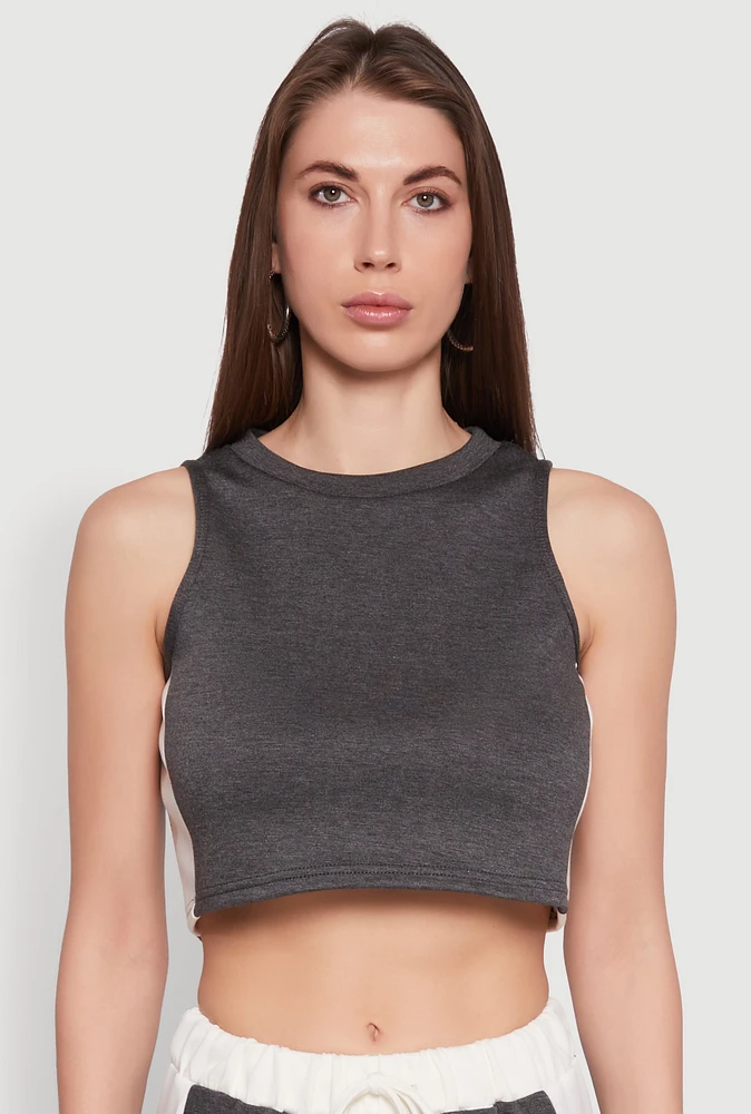 Womens Side Contrast Cropped Tank Top, Grey, Size L