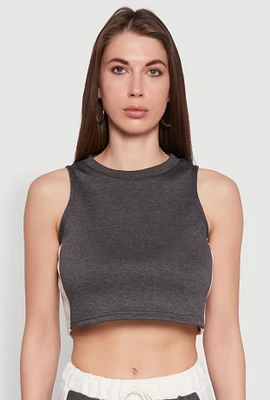 Womens Side Contrast Cropped Tank Top, Grey, Size L