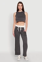 Womens Side Contrast Cropped Tank Top, Grey, Size L