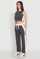 Womens Side Contrast Cropped Tank Top, Grey, Size L